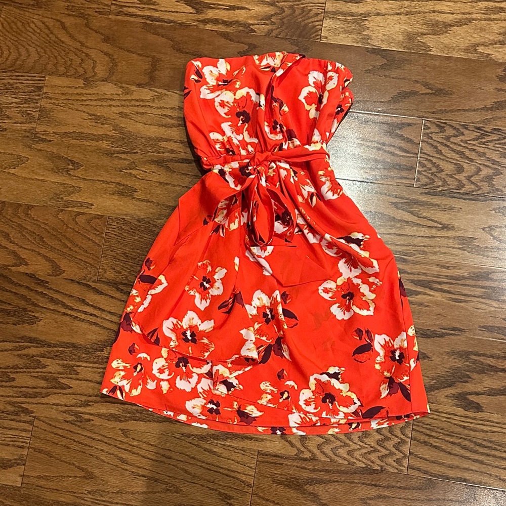 Express Strapless Red Floral Dress